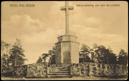 Postcard Köslin Koszalin Kreuz-Denkmal auf dem Gollenberg 1913