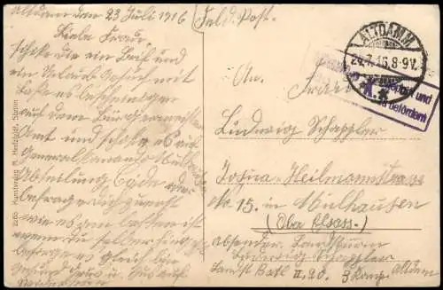 Altdamm-Stettin Dąbie Szczecin Mühlen-Straße Pommern 1916  gel. Feldpoststempel