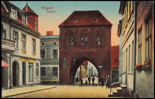 Postcard Belgard an der Persante Białogard Bäckerei, Stadttor 1914