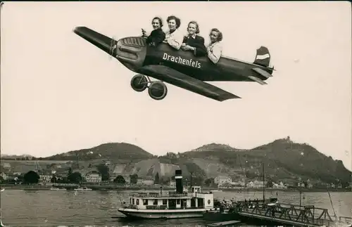 Ansichtskarte Königswinter Drachenfels, Flugzeug, Fähre - Fotomontage 1961