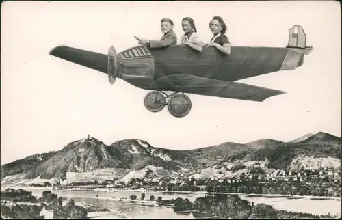 Ansichtskarte Königswinter Drachenfels, Flugzeug - Menschen Fotomontage 1961