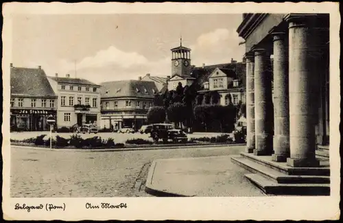 Postcard Belgard an der Persante Białogard Marktplatz, Geschäfte 1942