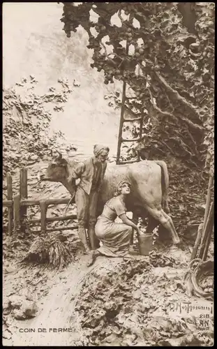 Französische Künstlerkarte (Kunst & Relief) COIN DE FERME 1910