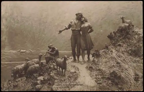 Französische Künstlerkarte (Kunst & Relief) "Das Schäferspiel" 1910