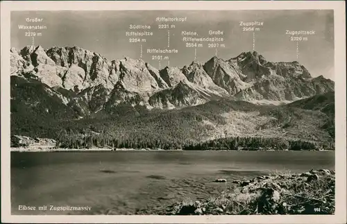 Ansichtskarte Garmisch-Partenkirchen Eibsee mit Zugspitzmassiv 1940