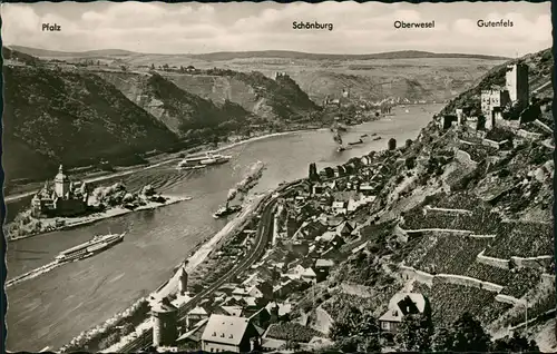 Ansichtskarte Kaub Panorama-Ansicht mit dem Fluss Rhein 1960