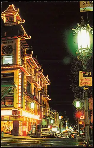 Postcard San Francisco CHINATOWN AT NIGHT 1970