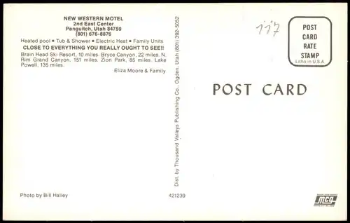 Utah USA NEW WESTERN MOTEL Panguitch Utah 2nd East Center 1960