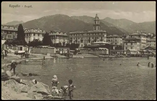 Cartoline Rapallo Panorama-Ansicht Rapallo Bagni, Strand Partie 1910