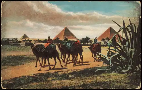 Giseh Gizeh الجيزة EGYPT Caravan of bedouins near the Pyramids of Giza. 1920
