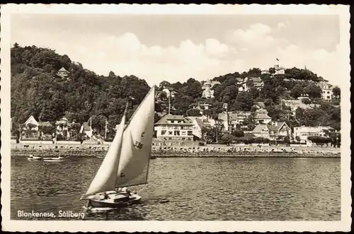 Blankenese-Hamburg Panorama-Ansicht mit Süllberg, Elbe Segler 1950