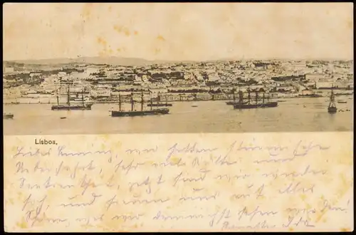 Lissabon Lisboa   mit Schiffen 1902   gelaufen nach ROSTOCK (Ankunftsstempel)
