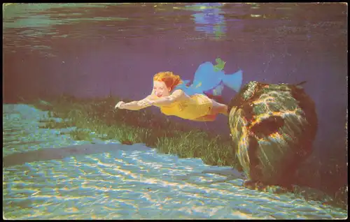 Silver Springs Florida Model swims under water Glass Bottom Boat 1950