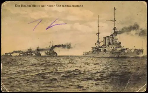 Kaiserliche Marine Hochseeflotte auf hoher See manöverierend 1910