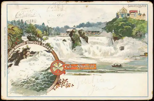 Neuhausen am Rheinfall Rheinfall mit Schloss Laufen (Waterfall, Castle) 1902