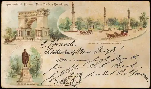 Postcard New York City Souvenir of Greater New York (Brooklyn) 1899   gelaufen nach ITZEHOE (Ankunftsstempel)