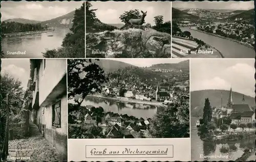 Neckargemünd Mehrbild-AK u.a. Strandbad, Dilsberg, Kleppergasse uvm. 1962