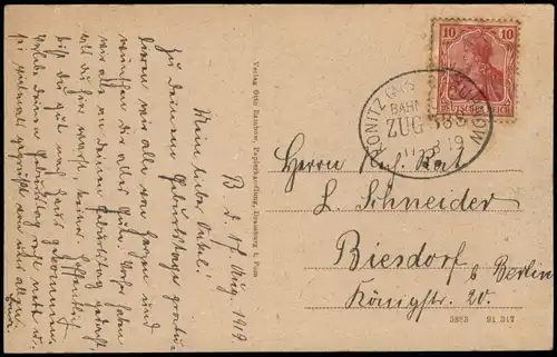 Dramburg Drawsko Pomorskie Straßenpartie am Kreishaus 1919  gel Bahnpoststempel