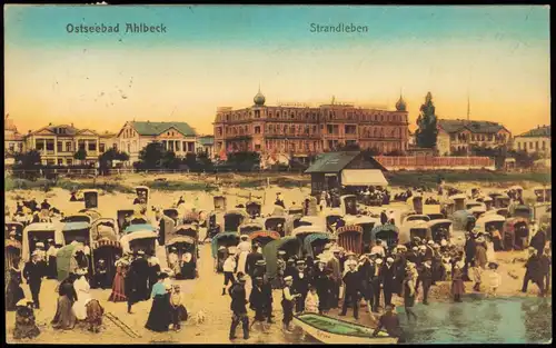 Ansichtskarte Ahlbeck (Usedom) Strandleben, Hotel 1910