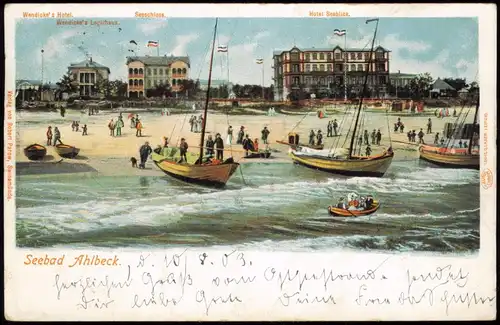 Ansichtskarte Ahlbeck (Usedom) Strand und Hotels 1903