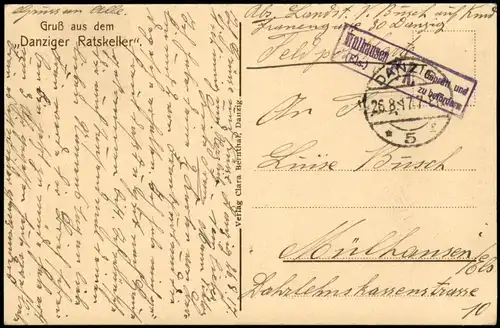 Postcard Danzig Gdańsk/Gduńsk Danziger Ratskeller 1917  gel. Feldpoststempel