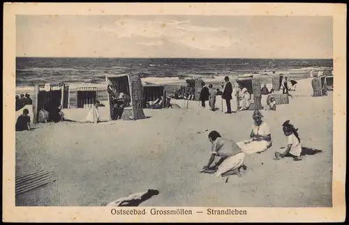 Postcard Großmöllen Mielno Strandleben, Strandkörbe 1922