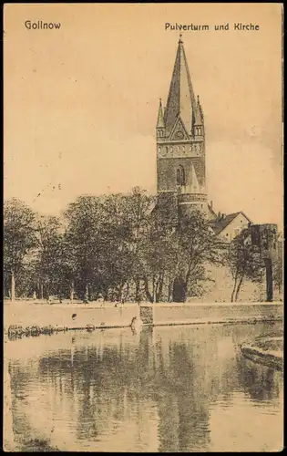 Postcard Gollnow Goleniów Pulverturm und Kirche b. Stettin 1923