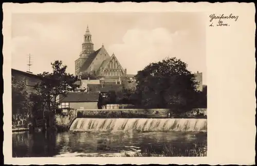 Postcard Greifenberg Gryfice Wasserfall, Kirche - Pommern 1930