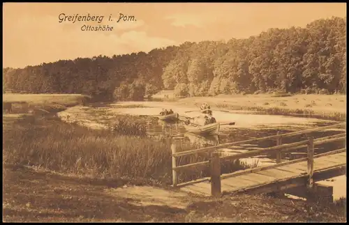Postcard Greifenberg Gryfice Ottoshöhe, Ruderboot - Brücke 1912