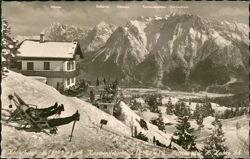 Ansichtskarte Mittenwald Kranzberghaus (1392 m) Skifahrer 1962