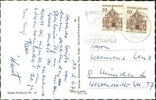 Ansichtskarte Mittenwald Kranzberghaus (1392 m) Skifahrer 1962