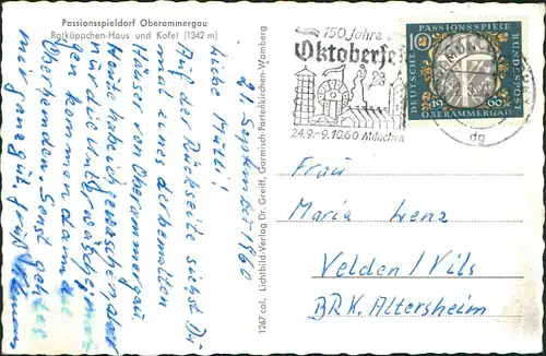 Ansichtskarte Oberammergau Rotkäppchen-Haus mit Kofel color Fotokarte 1959