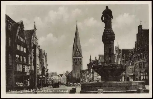 Ansichtskarte Lüneburg Am Sande und Recihenbachdenkmal 1940
