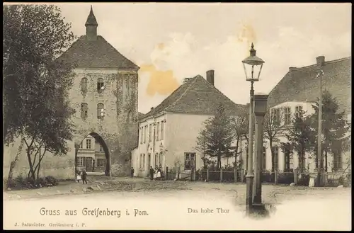 Postcard Greifenberg Gryfice Straßenpartie, hohes Tor Pommern 1909