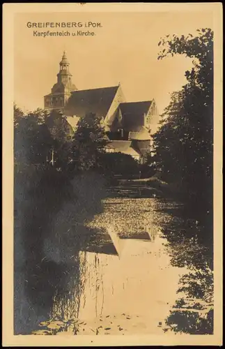 Greifenberg Gryfice Karpfenteich u. Kirche, Pommern Fotokarte 1911