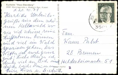 Ansichtskarte Wenzigerode-Bad Wildungen Kurheim ''Haus Ebersberg" 1969