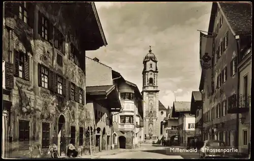 Ansichtskarte Mittenwald Straßenpartie 1954