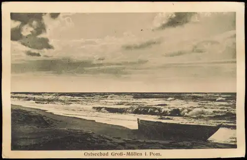 Postcard Großmöllen Mielno Strand Stimmungsbild 1923  gel. Stempel Nest Pommern