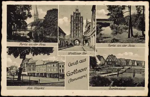 Postcard Gollnow Goleniów Partie an der Ihna Am Markt Wolliner Tor 1932