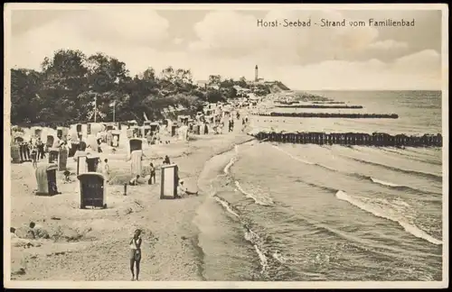 Postcard Horst-Seebad Niechorze Strandleben - Blick zum Leuchtturm 1938