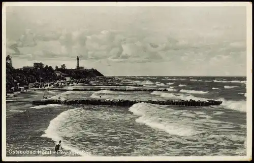 Postcard Horst-Seebad Niechorze Bewegte See, Leuchtturm Pommern 1934