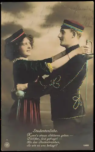 Ansichtskarte  Studentika Burschenschaft Studentenliebe Fotokunst 1913