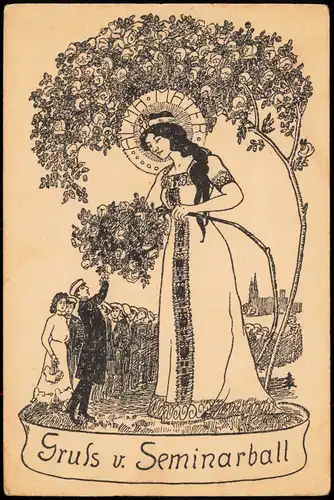 Ansichtskarte  Gruss vom Seminarball Studentika Künstlerkarte 1908