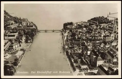 Ansichtskarte Konstanz Luftbild Rheinabfluß vom Bodensee 1930