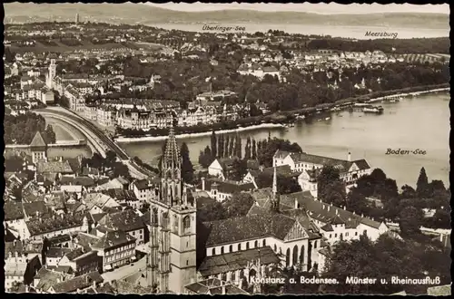 Konstanz Panorama-Ansicht Bodensee Münster u. Rheinausfluß 1950