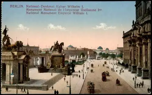 Ansichtskarte Mitte-Berlin Kaiser Wilhelm I. Denkmal, Straßen Partie 1910
