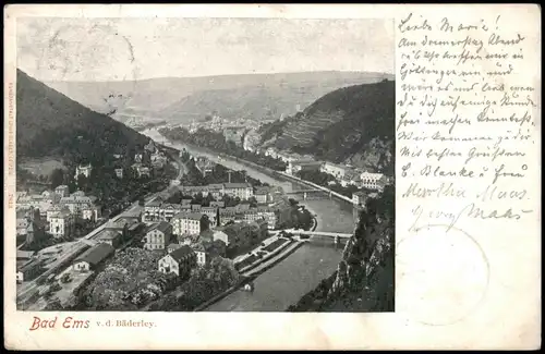 Ansichtskarte Bad Ems v.d. Bäderley. 1899