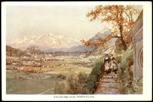Ansichtskarte Salzburg Künstlerkarte Stadt von Maria-Plain 1918