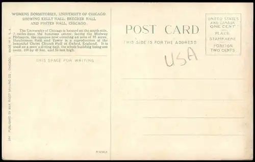 Postcard Chicago Womens Dormitories, University 1934