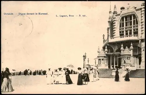 Postkaart Ostende Oostende Digue devant le Kursaal. 1907
